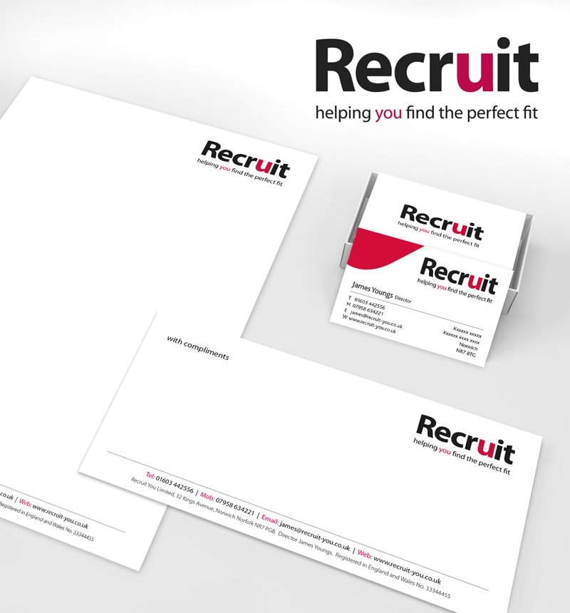 Branding, Logo and Stationery designs for Recruit You.